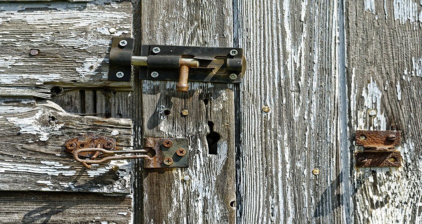 Rotting and Rusty shed door.