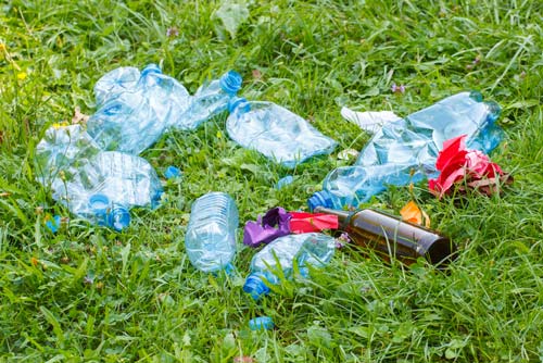 plastic bottles in park